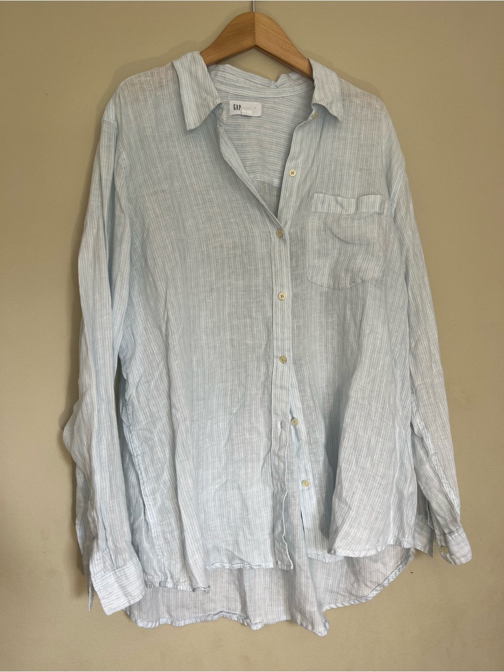 GAP Light Blue Striped Linen-Blend Button Down Shirt